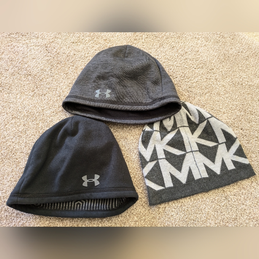 (3) Men's beanies (under armour, Michael Kors)